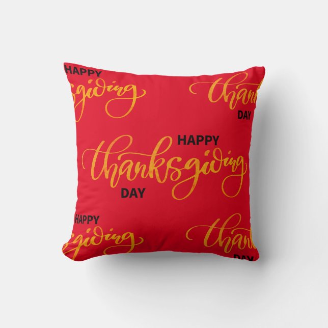 Nice Text Happy Thanksgiving Typography Throw Pillow (Front)