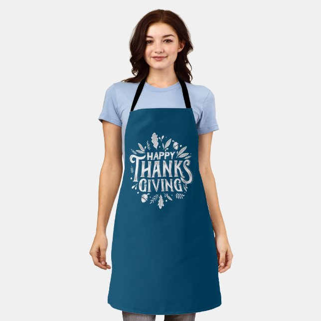 Nice Text Happy Thanksgiving with Leaves Autumn Apron (Worn)