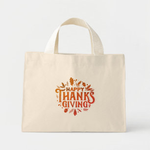 Nice Text Happy Thanksgiving with Leaves Autumn Mini Tote Bag