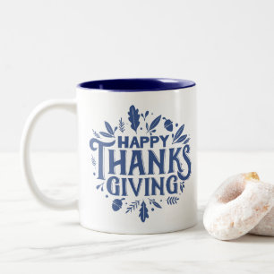 Nice Text Happy Thanksgiving with Leaves Autumn Two-Tone Coffee Mug