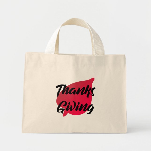 Nice Text Thanksgiving Typography on Leaf   Mini Tote Bag (Front)