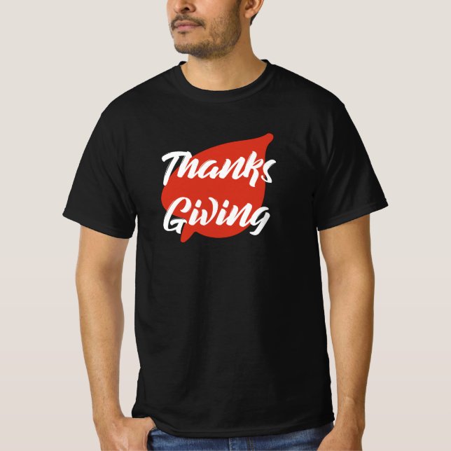 Nice Text Thanksgiving Typography on Leaf T-Shirt (Front)