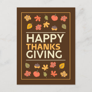 Nice Thanksgiving with pumpkin and Leaves Fall Holiday Postcard