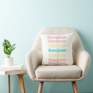Nice throw pad with Bonjour written on it Throw Pillow