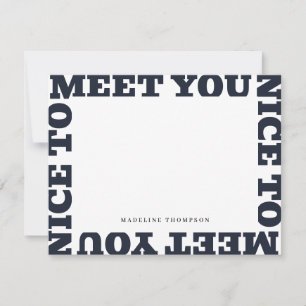 Nice To Meet You Navy Blue Modern Name Card