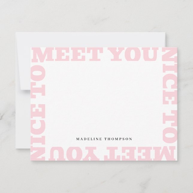 Nice To Meet You | Pink Modern Name  Card (Front)