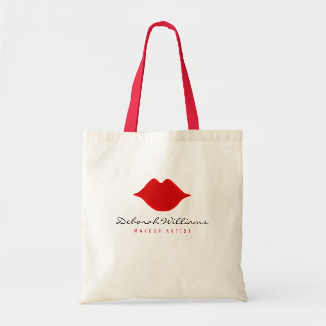 nice tote bag with makeup artist name & red lips (Front)