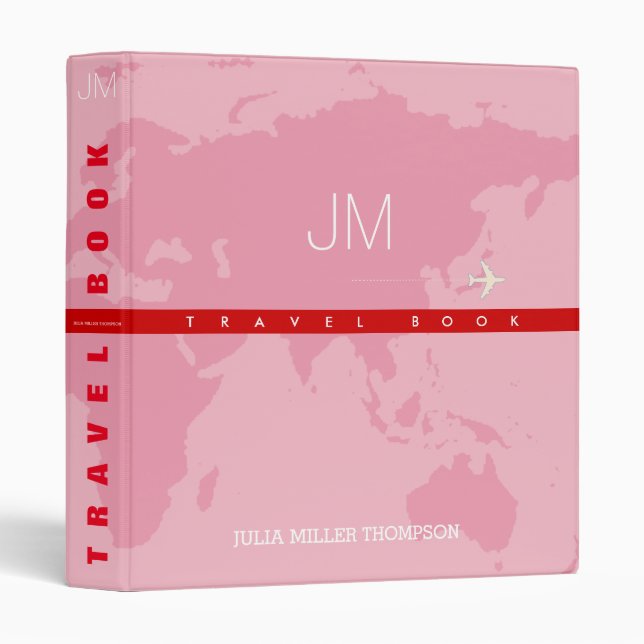nice travel-book with pink world map binder (Front/Spine)