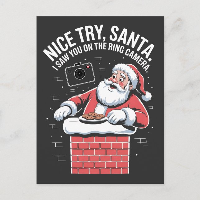 Nice try Santa I saw you on ring camera Christmas Invitation Postcard (Front)