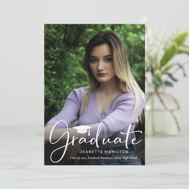 Nice Typography Script Front/Back Photo Graduation Invitation (Standing Front)