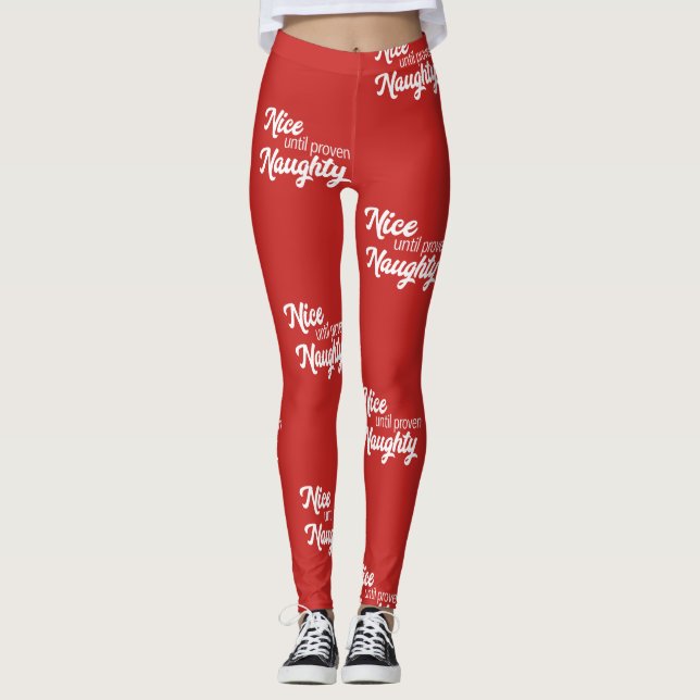 Nice Until Proven Naughty Leggings (Red) (Front)