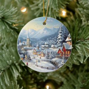 Nice village on a Christmas day Ceramic Ornament