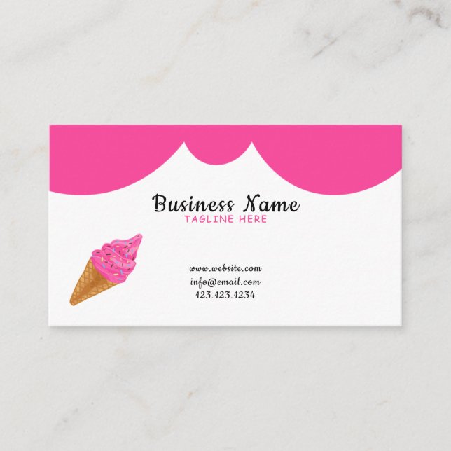 Nice White and Pink Sprinkles Ice Cream Shop Business Card (Front)