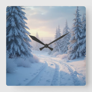 nice winter scenery square wall clock