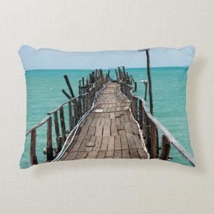 Nice wooden bridge with blue sea background at Sam Accent Pillow