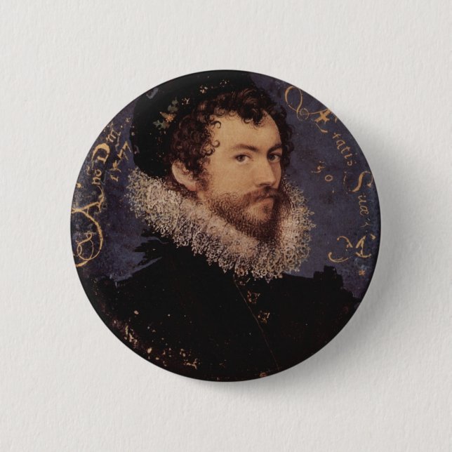 Nicholas Hilliard, Self-Portrait, 1577 2 Inch Round Button (Front)