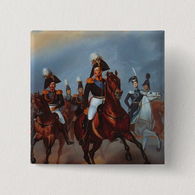Nicholas I with his officers, 1835 2 Inch Square Button (Front)