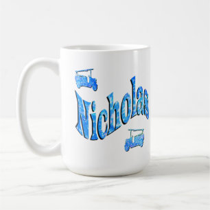 Nicholas Name With Fire Trucks, Coffee Mug
