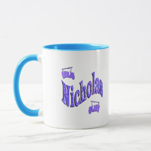 Nicholas Name With Fire Trucks, Mug