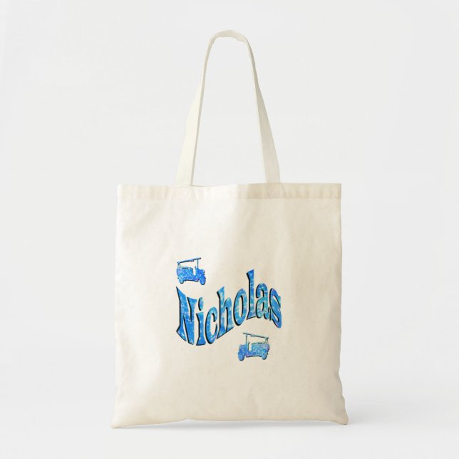 Nicholas Name With Fire Trucks, Tote Bag (Front)