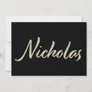 Nicholas Nom or blanc Carte calligraphiée