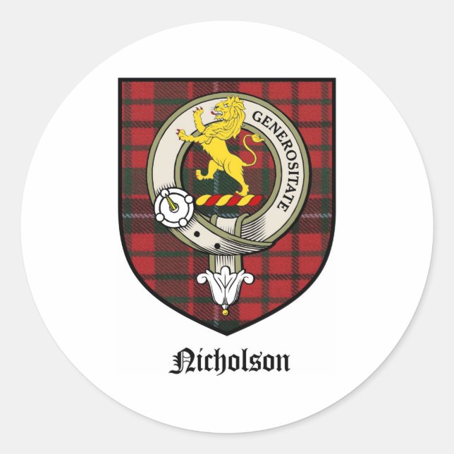 Nicholson Clan Crest Badge Tartan Classic Round Sticker (Front)