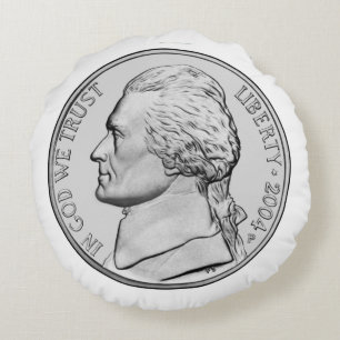 Nickel Coin Round Pillow. Round Pillow
