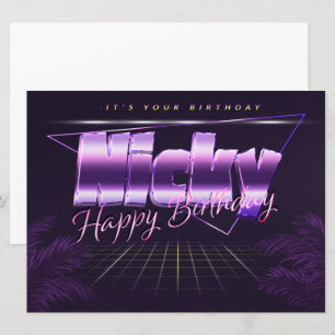 Nicky Nom Prénom lila retro Carte Anniversaire