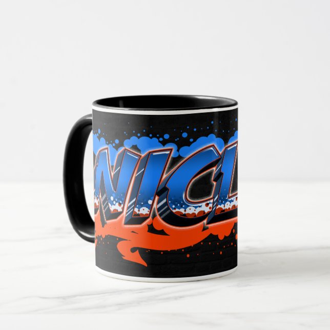 Niclas prénom nom Graffiti bleu orange Tasse (Devant gauche)