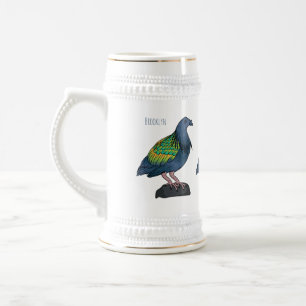 Nicobar pigeon bird cartoon illustration beer stein