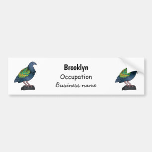 Nicobar pigeon bird cartoon illustration bumper sticker