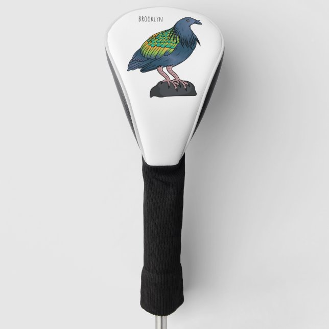 Nicobar pigeon bird cartoon illustration  golf head cover (Front)