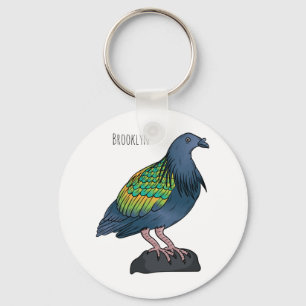Nicobar pigeon bird cartoon illustration keychain