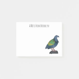 Nicobar pigeon bird cartoon illustration  post-it notes