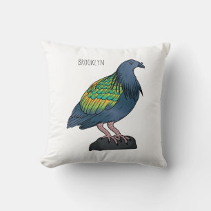 Nicobar pigeon bird cartoon illustration throw pillow