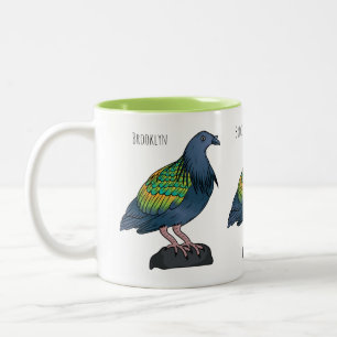Nicobar pigeon bird cartoon illustration Two-Tone coffee mug