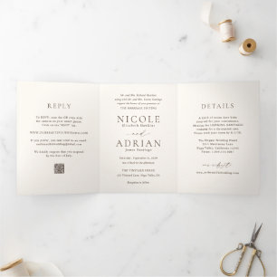 Nicole Ivory Elegant Wedding Tri-Fold Invitation