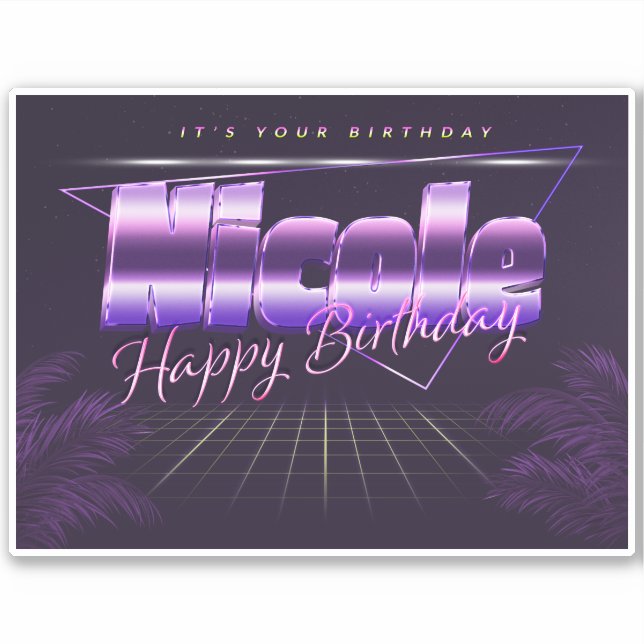 Nicole Name First name lila retro Sticker Birthday (Front)