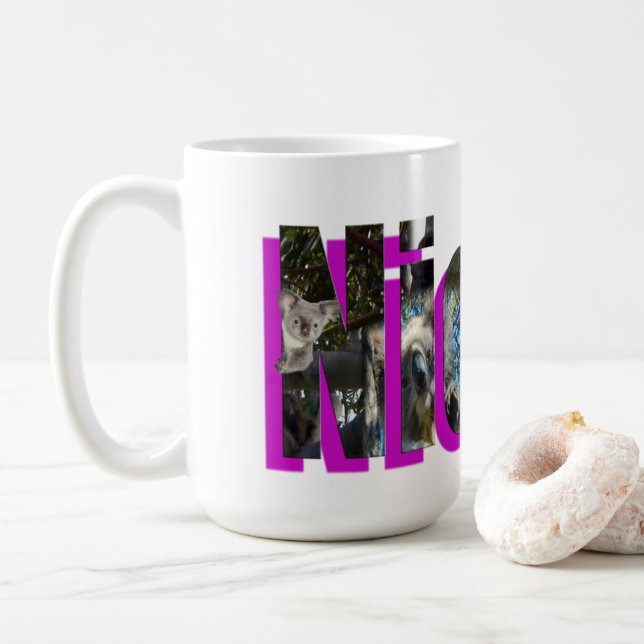 "Nicole" Name Made With Koalas, Coffee Mug (With Donut)