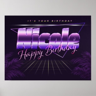 Nicole Name Vorname lila retro Poster Geburtstag