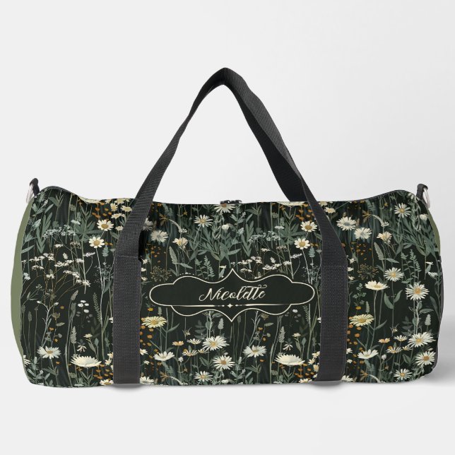 Nicolette Dark Daisy Floral Duffle Bag (Front)