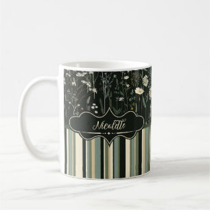 Nicolette Dark Daisy Floral Striped Coffee Mug