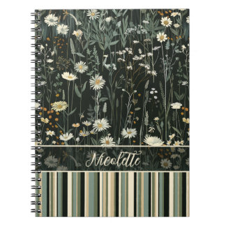 Nicolette Dark Daisy Floral Striped Notebook
