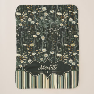 Nicolette Dark Daisy Floral Striped Sherpa Blanket