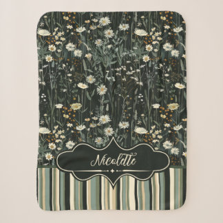 Nicolette Dark Daisy Floral Striped Sherpa Blanket