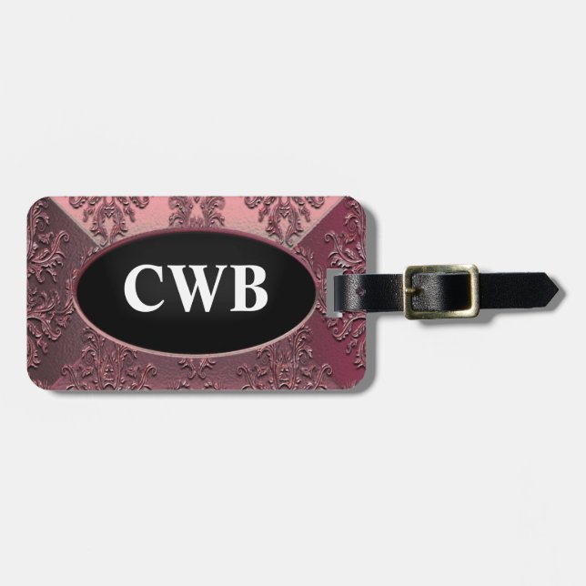 Nicollettere Elegant  Damask Monogram Luggage Tag (Front Horizontal)