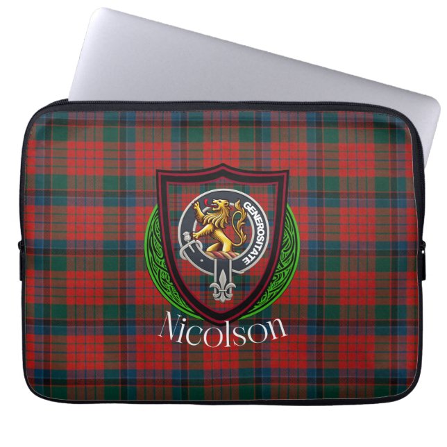 Nicolson Scottish Clan Tartan & Crest Laptop Sleeve (Front)