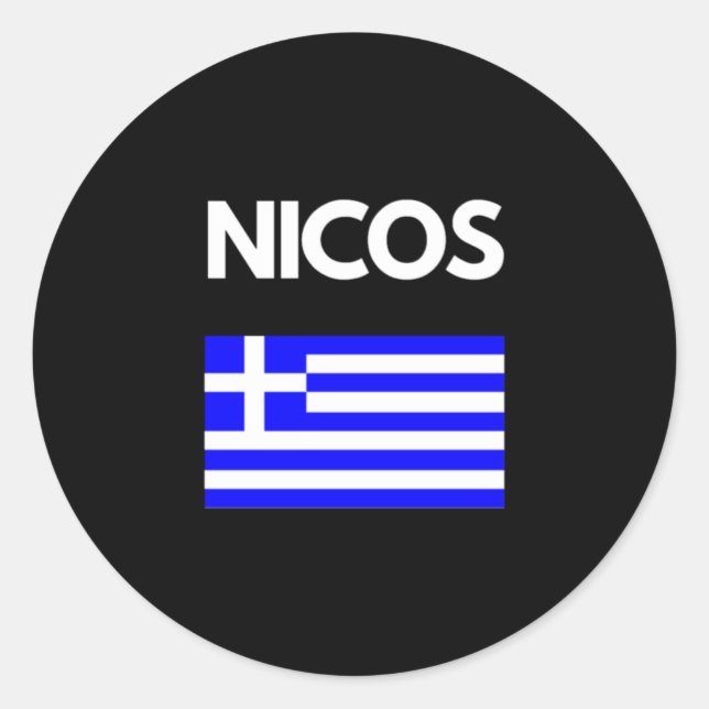 Nicos Greek Name with Greek Flag Design Classic Round Sticker (Front)