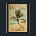 Nicoya Peninsula Palm Tree Vintage Travel Postcard<br><div class="desc">A uniquely retro mid-century modern Nicoya Peninsula Costa Rica art print in vintage travel poster style. It features a curved palm tree on sandy beach with ocean under a blue cloudy sky.</div>