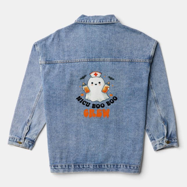 Nicu boo boo crew halloween,Nicu Boo Crew Funny Nu Denim Jacket (Back)